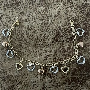 Beautiful solid 14kt yellow gold charm heart bracelet, Valentines gift